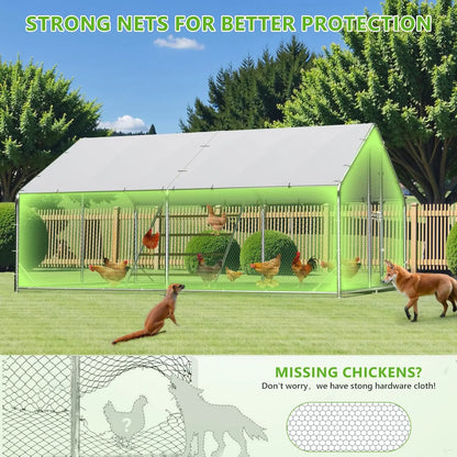 Metal Chicken Coop with Anti-UV Cover, Walk-in Pen