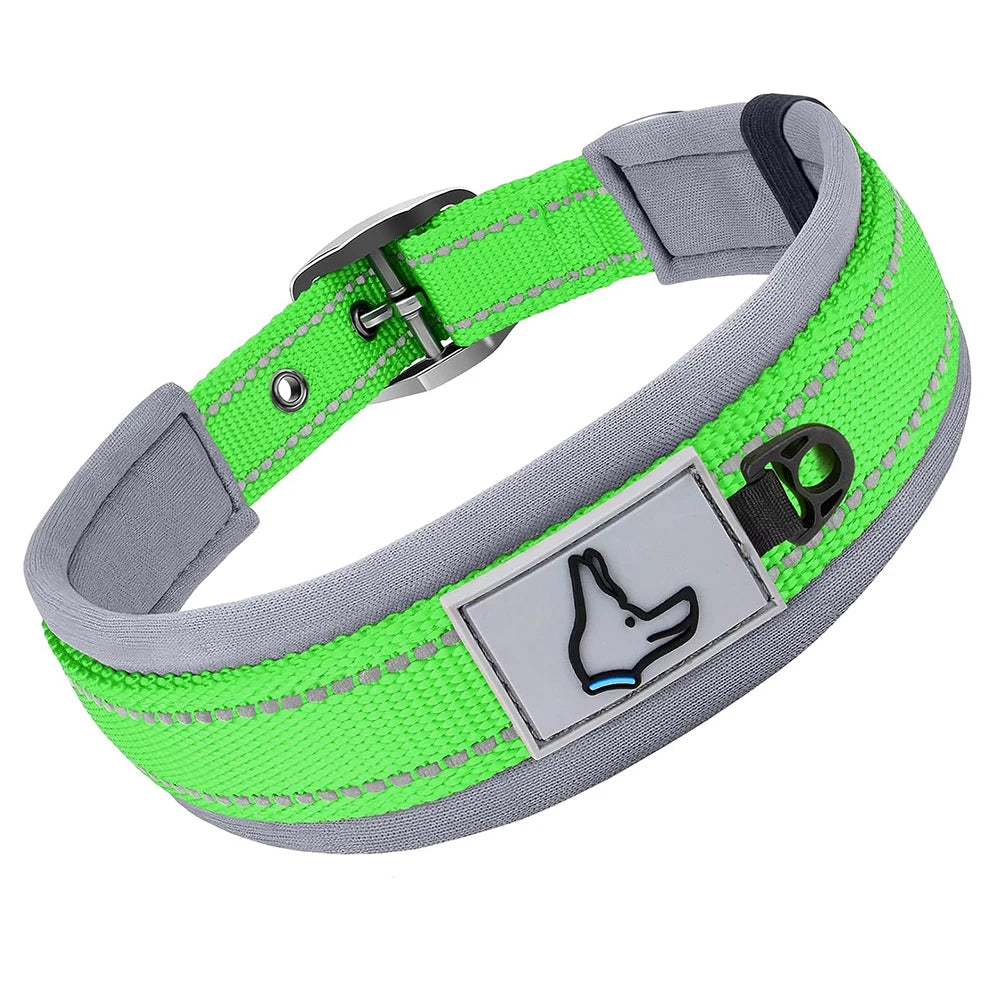 Padded Dog Collars Reflective Adjustable Heavy Duty Nylon Neoprene
