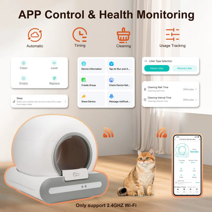 Self-Cleaning Cat Litter Box App Control, ONLY Supports 2.4G WiFi