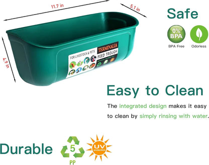 2 Pack Green Poultry Feeder with Clips, Hanging Fence Trough