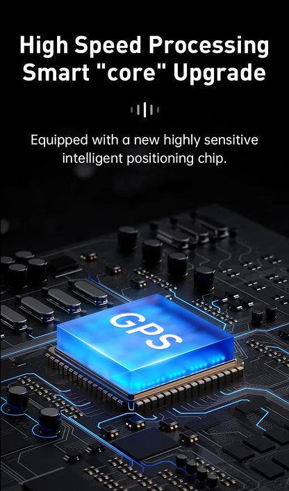 GPS chip on a circuit board with text about high-speed processing and smart upgrade.