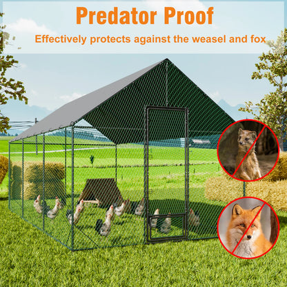 Large Upgrade Metal Chicken Coop Walk-in Poultry Run with Nylon Netting