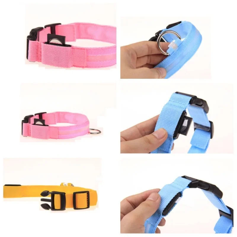 Battery Collar Nylon LED Night Safety Flashing Glow in The Dark