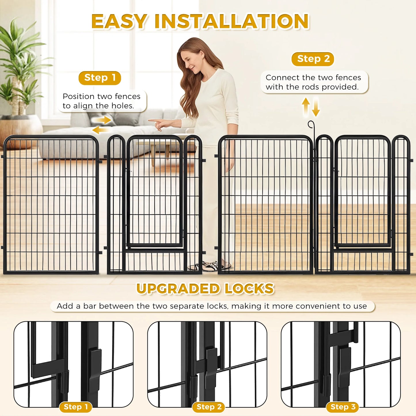 Dog Playpen with Door, Outdoor/Indoor Foldable Metal Fence