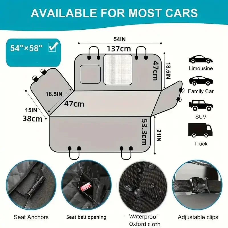 Dog Car Seat Cover 100% Waterproof  Hammock Back Seat Cover
