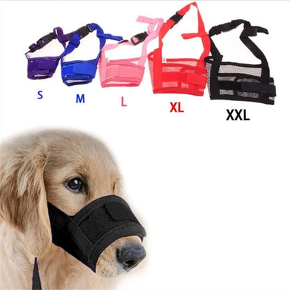 Dog muzzle with color options and size labels on a white background