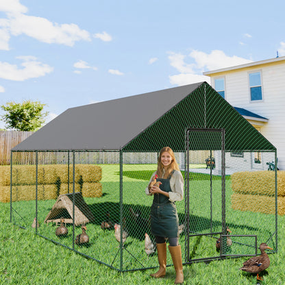 Large Upgrade Metal Chicken Coop Walk-in Poultry Run with Nylon Netting