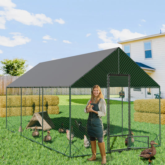 Large Upgrade Metal Chicken Coop Walk-in Poultry Run with Nylon Netting