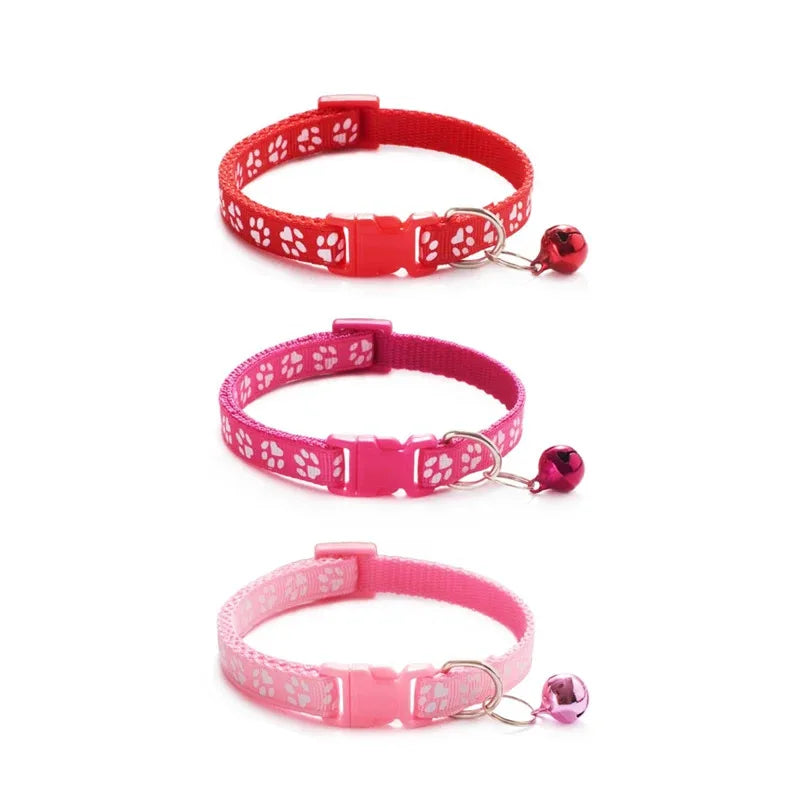 1/6/18pcs Collar With Bell Footprints Colorful Adjustable Bell Ring Necklace Pet