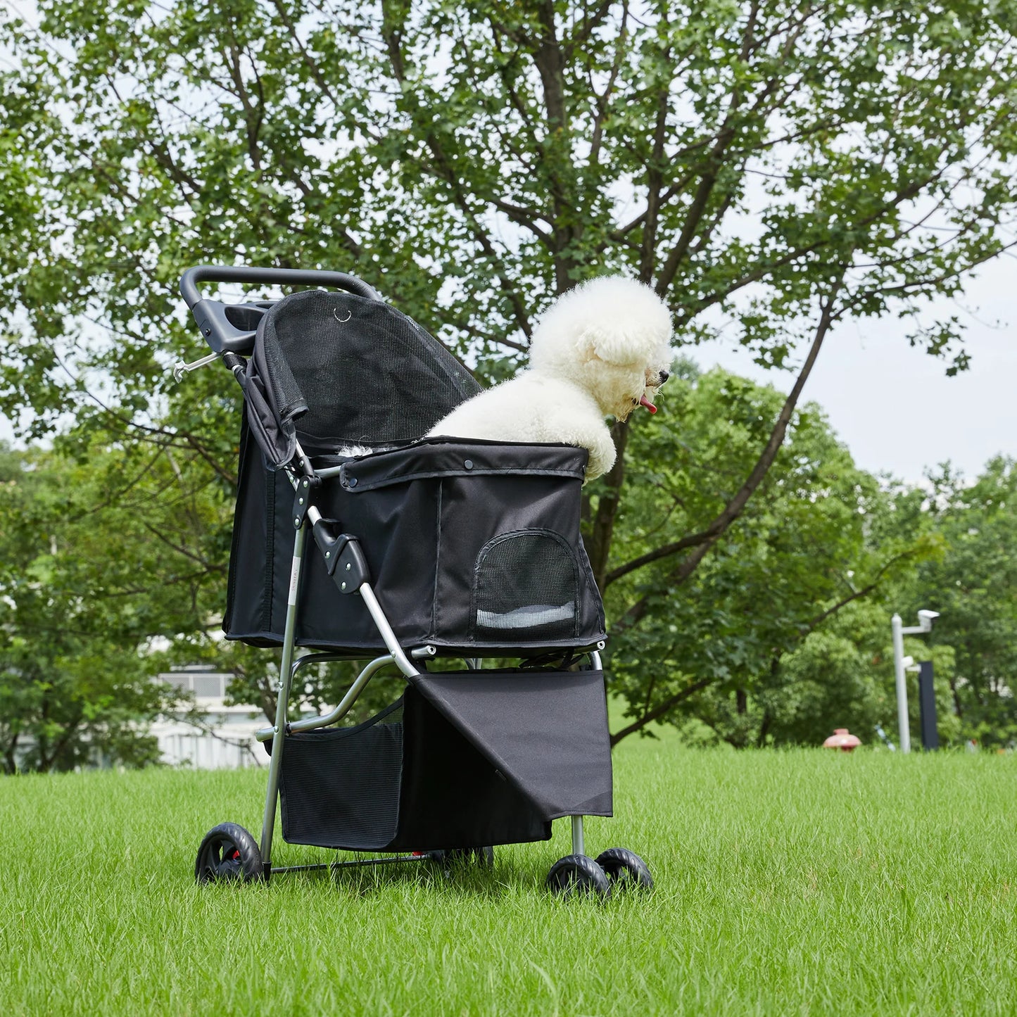 3 Wheels Foldable Stroller with Mesh Windows  Basket Cup Holder