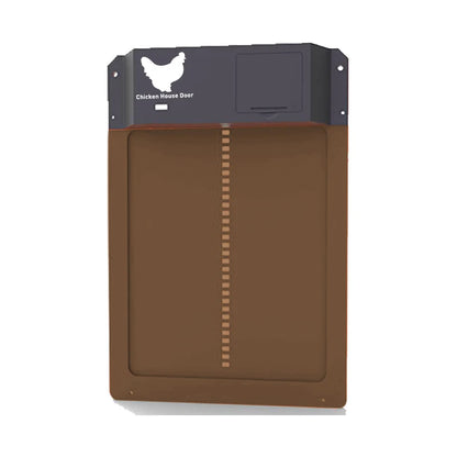 Chicken house door with brown body and black top on a white background
