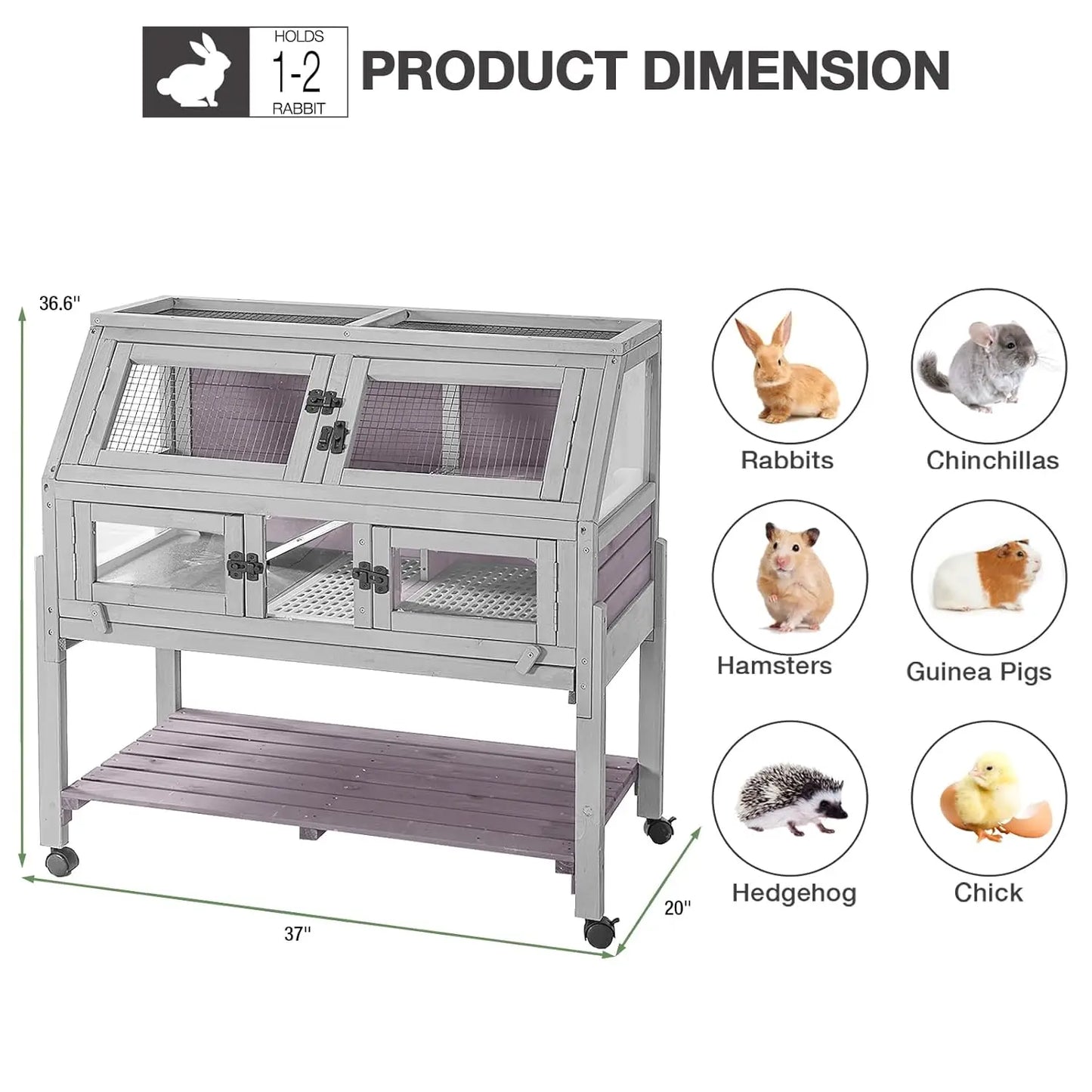 Guinea Pig, Hamster Cage with wheels, Anti-Chewing Ramp and Hideouts,