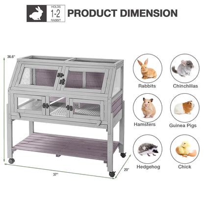 Guinea Pig, Hamster Cage with wheels, Anti-Chewing Ramp and Hideouts,
