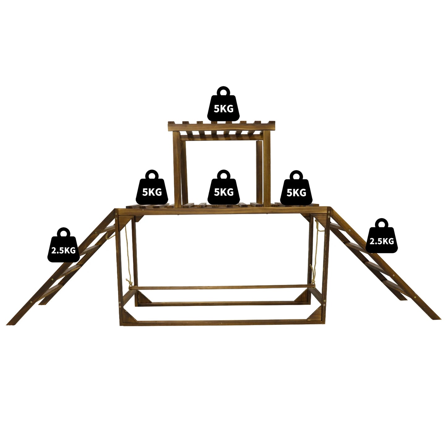 Wooden weightlifting platform with weight markers on a white background