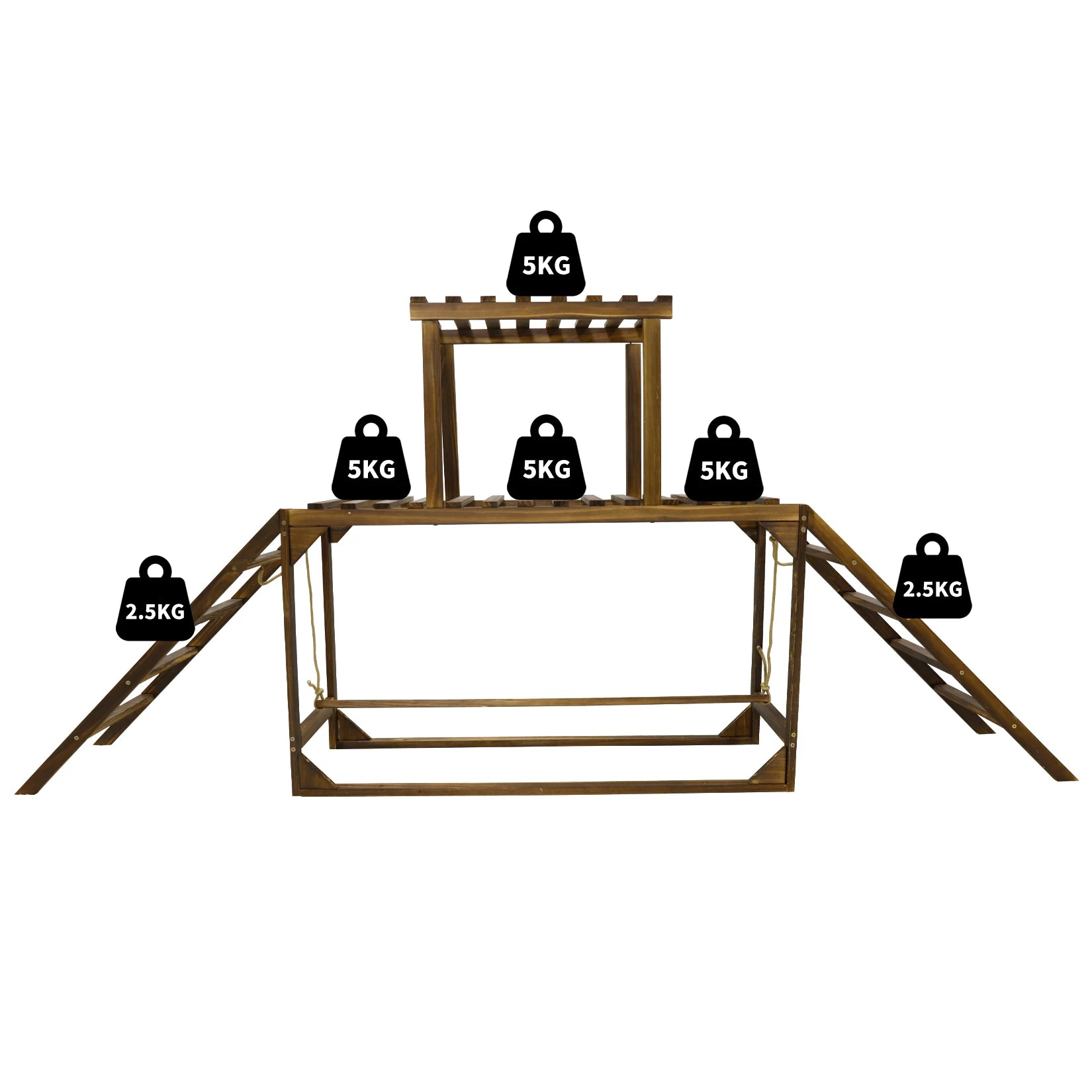 Wooden weightlifting platform with weight markers on a white background