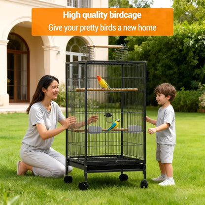 101cm Open Top Budgie Cage with Rolling Stand