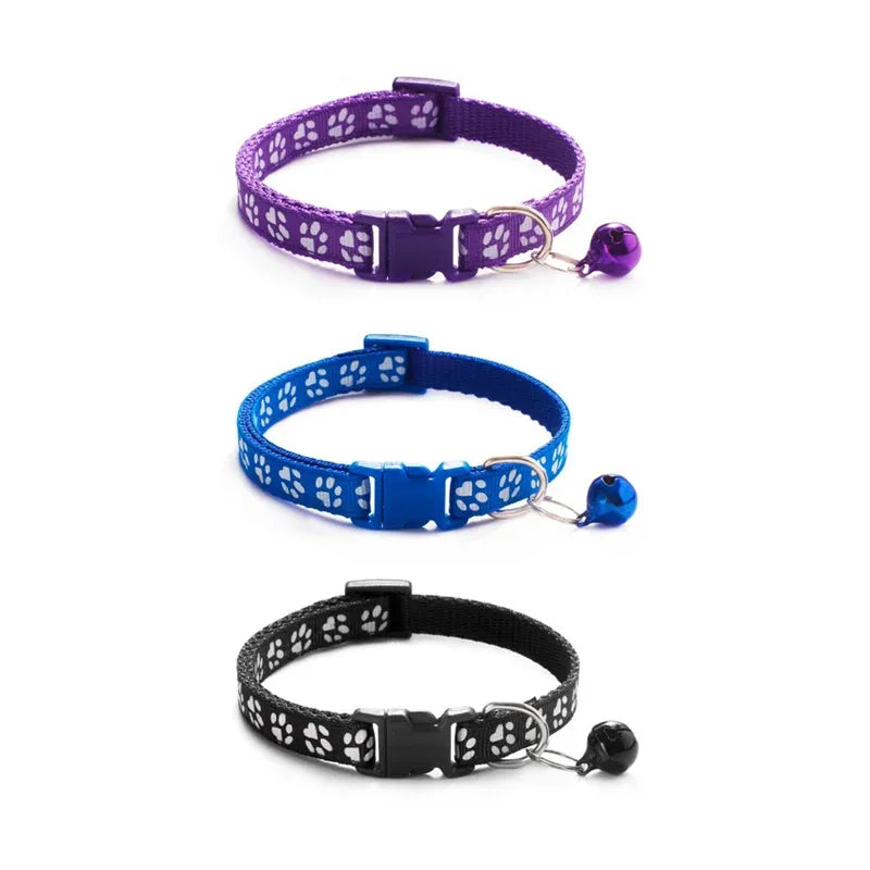 1/6/18pcs Collar With Bell Footprints Colorful Adjustable Bell Ring Necklace Pet