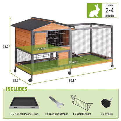 2-Story Rabbit Hutch Full Metal Frame- 62" with 6 locking casters