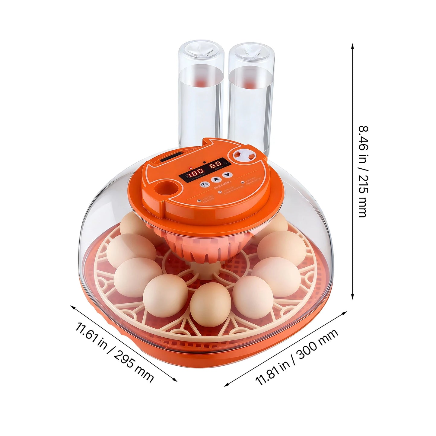 Egg Incubator with LED Candler Temperature Auto Humidity  360° View Clear Window
