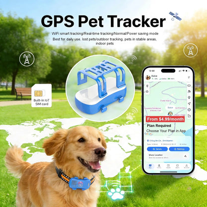 GPS Pet Tracker 4G Built-in SIM with Real-Time WiFi  Plan Required