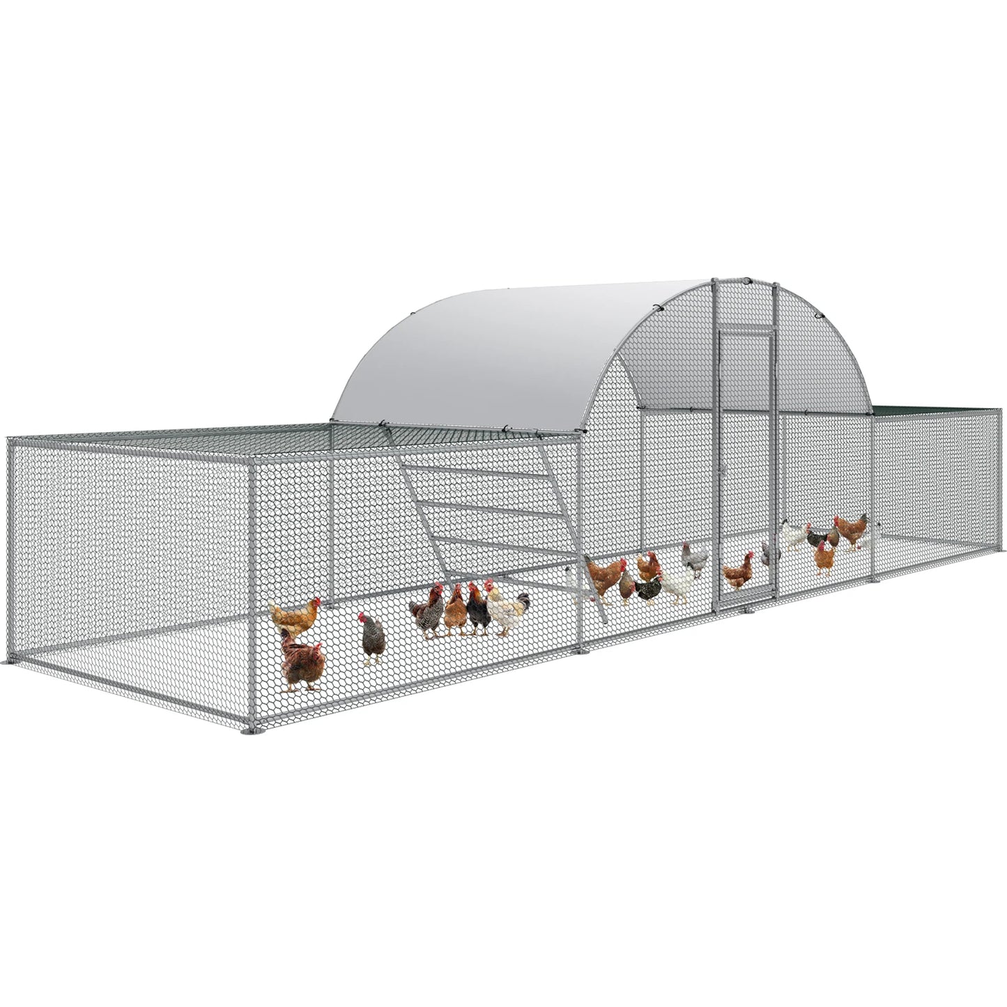 23ft Metal Chicken Coop 3-Room Dome-Roof Poultry Pen