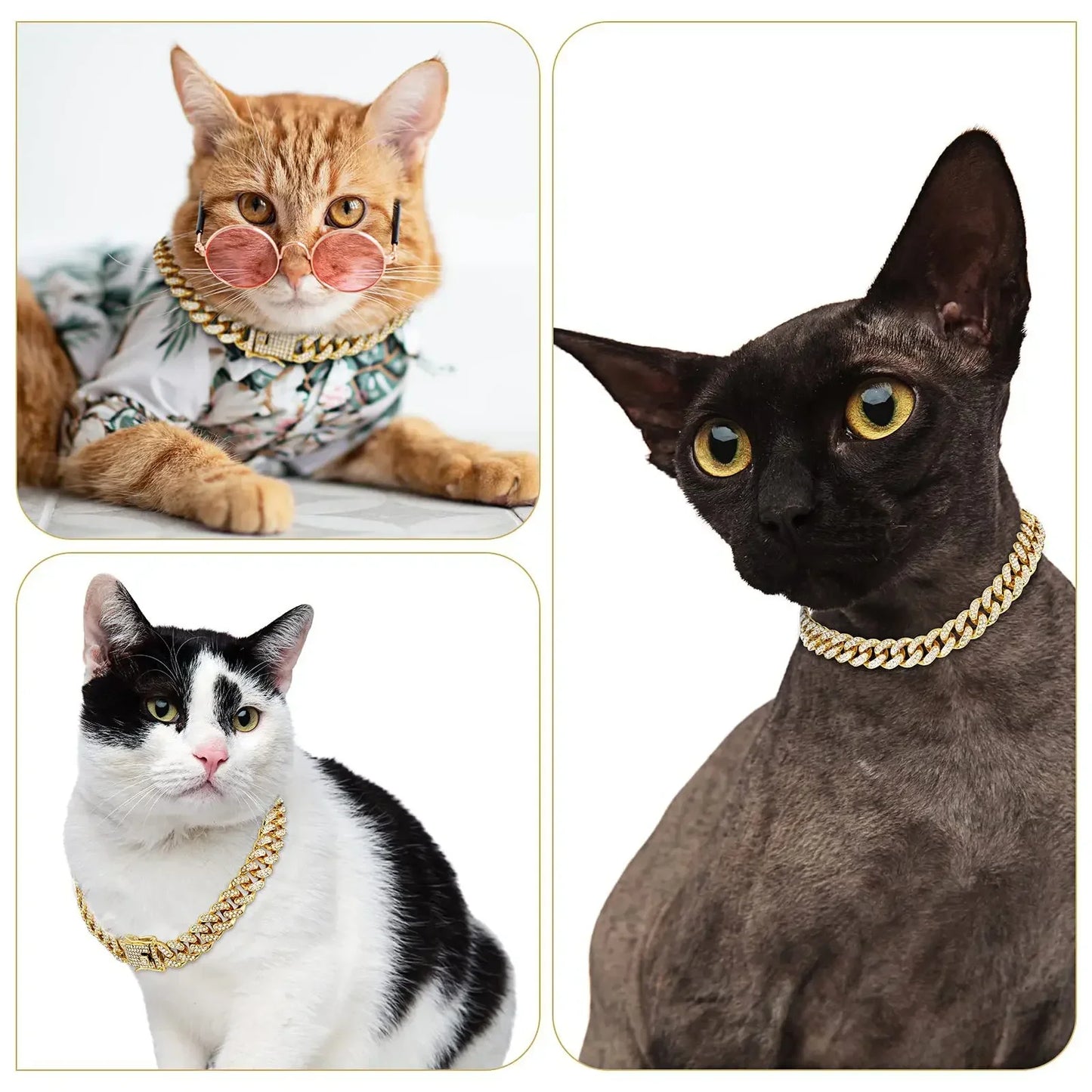 Dog Chain Collar Diamond Cuban Link Necklace Metal Cat Chain