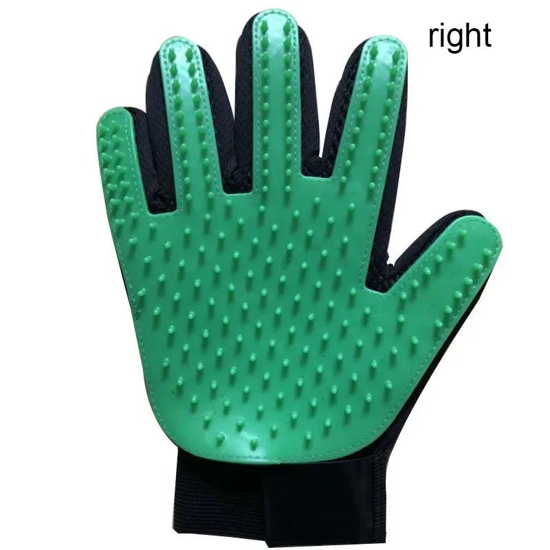  Green right hand and grooming glove with black accents on a white background