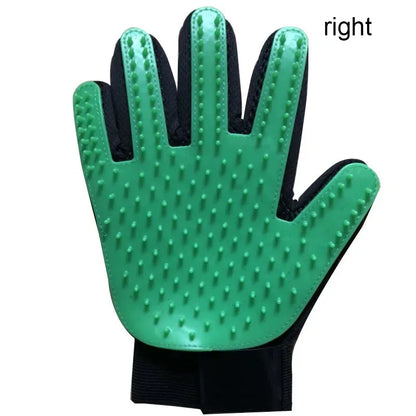  Green right hand and grooming glove with black accents on a white background
