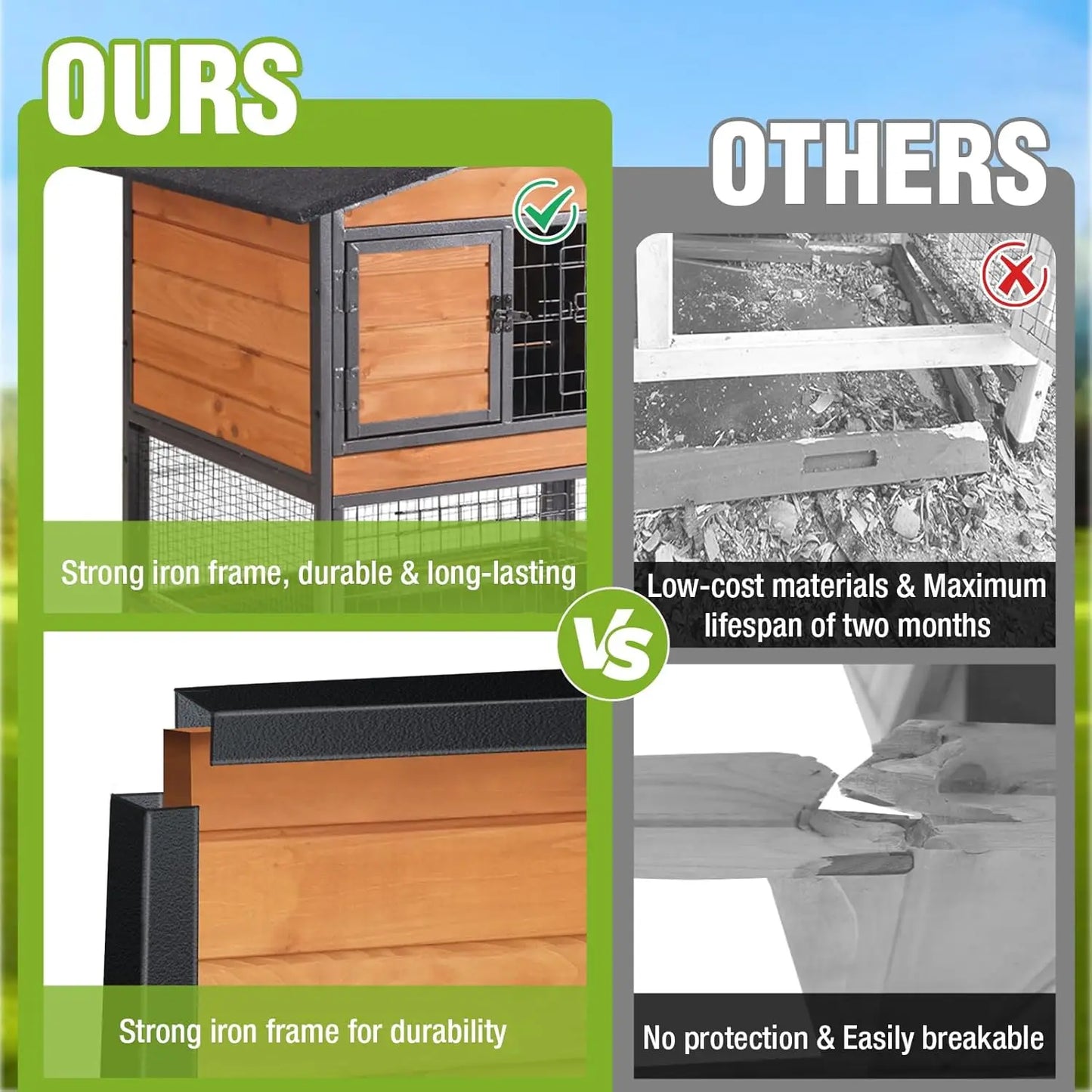 2-Story Rabbit Hutch Full Metal Frame- 62" with 6 locking casters