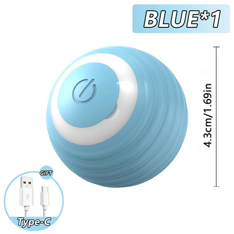 Blue ball with white center and power symbol, USB cable included, on a white background