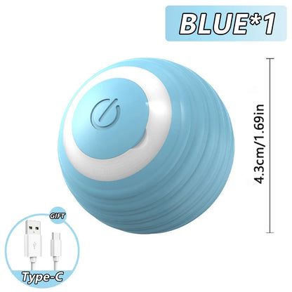 Blue ball with white center and power symbol, USB cable included, on a white background