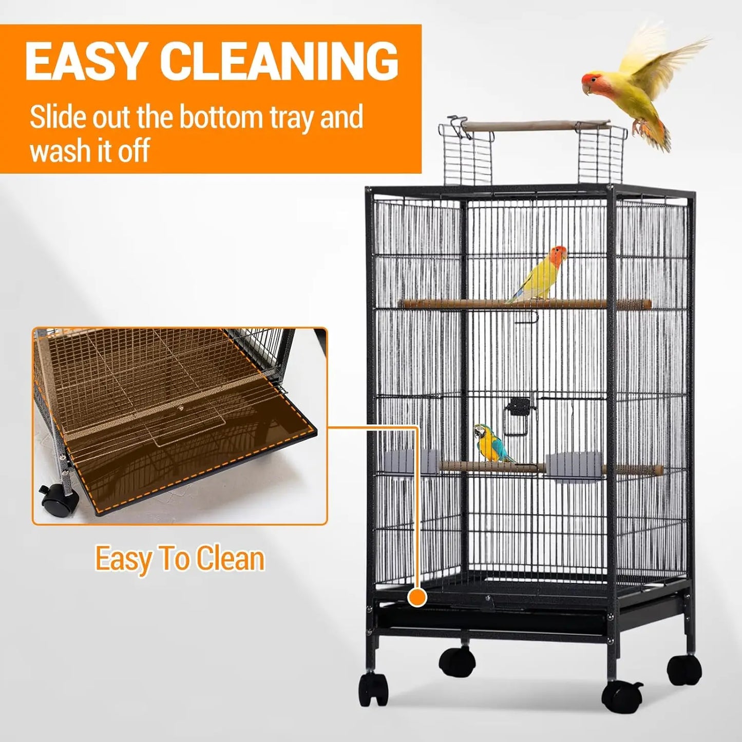 101cm Open Top Budgie Cage with Rolling Stand
