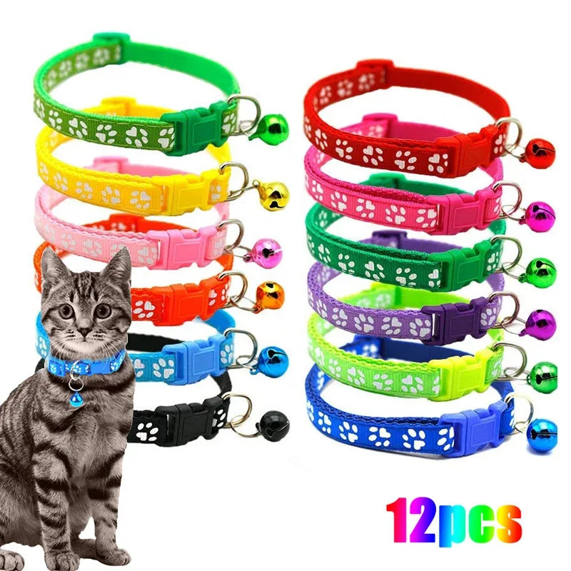 1/6/18pcs Collar With Bell Footprints Colorful Adjustable Bell Ring Necklace Pet