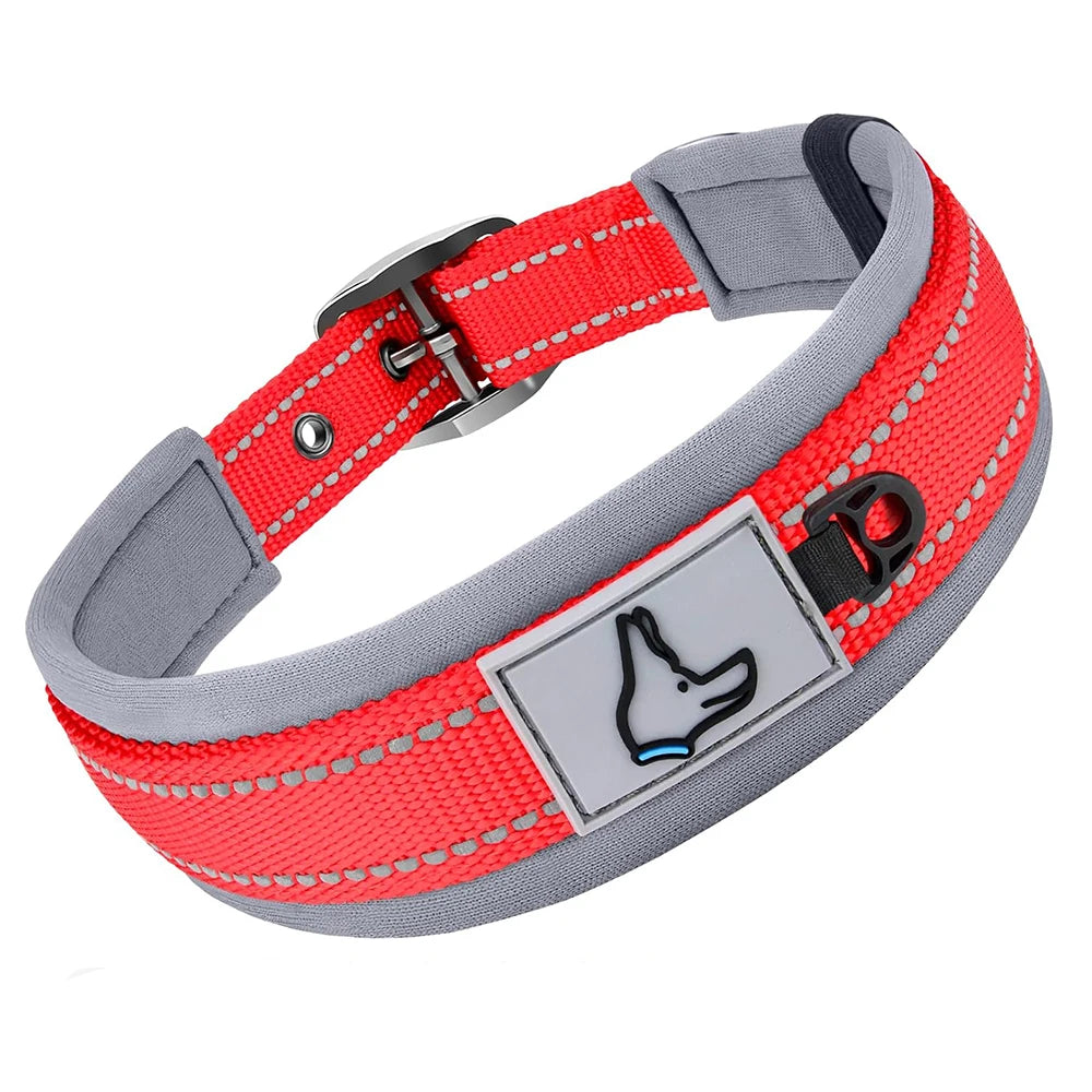 Padded Dog Collars Reflective Adjustable Heavy Duty Nylon Neoprene