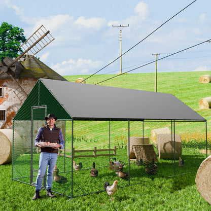 Large Upgrade Metal Chicken Coop Walk-in Poultry Run with Nylon Netting