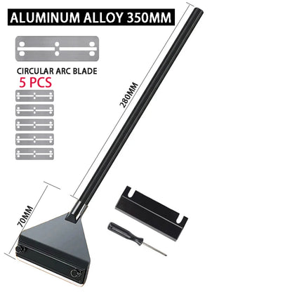 Aluminum alloy 350mm circular arc blade with measurement details on a white background