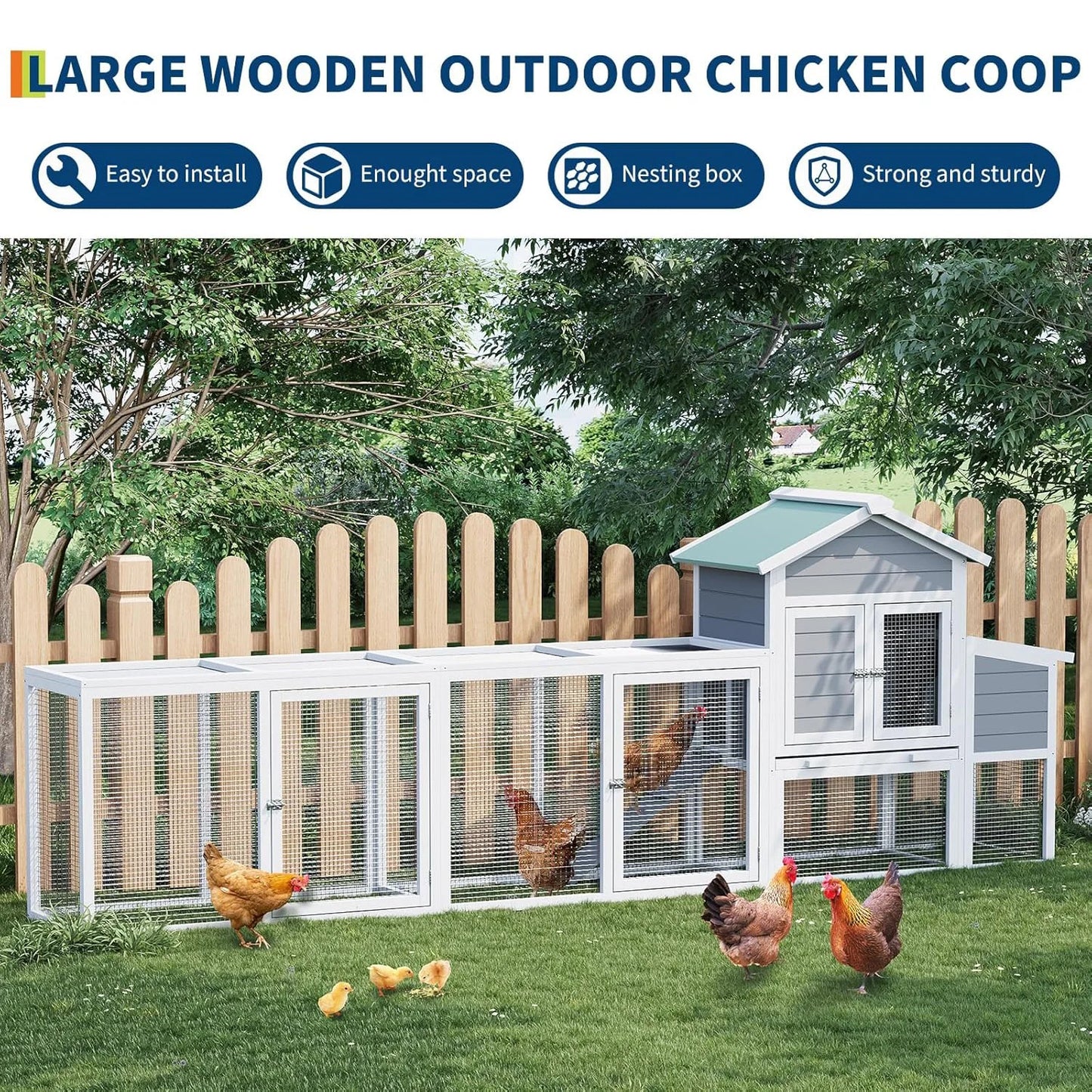 122'' Weatherproof Large Wooden  Multi-Pet Hen House With Run