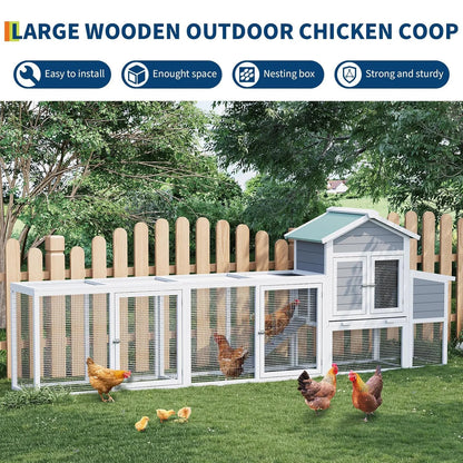 122'' Weatherproof Large Wooden  Multi-Pet Hen House With Run