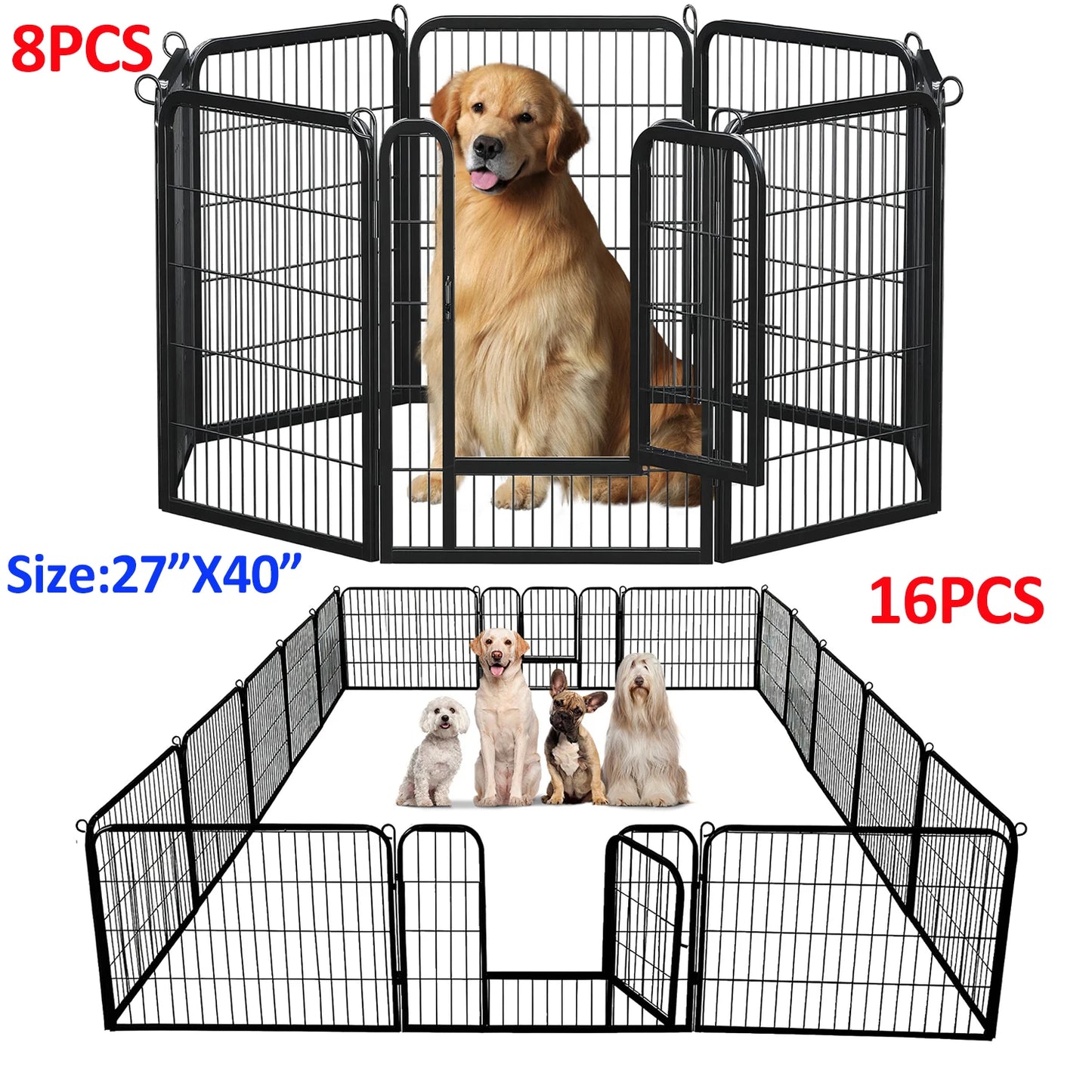 Dog Playpen with Door, Outdoor/Indoor Foldable Metal Fence