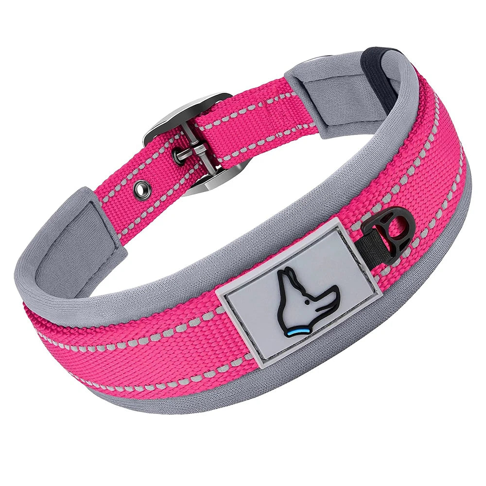 Padded Dog Collars Reflective Adjustable Heavy Duty Nylon Neoprene