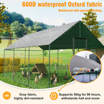 Large Upgrade Metal Chicken Coop Walk-in Poultry Run with Nylon Netting
