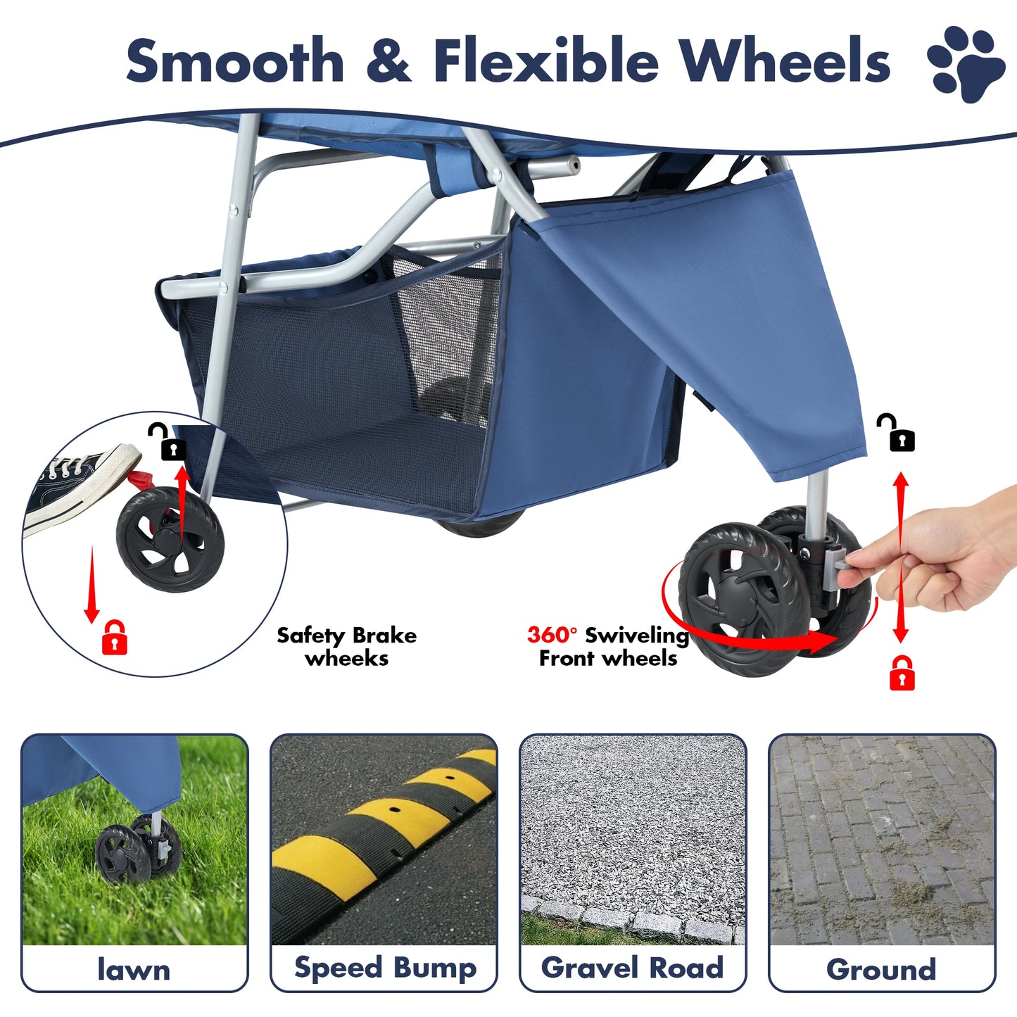 3 Wheels Foldable Stroller with Mesh Windows  Basket Cup Holder