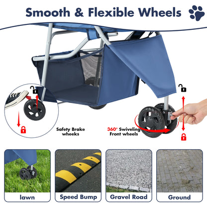 3 Wheels Foldable Stroller with Mesh Windows  Basket Cup Holder