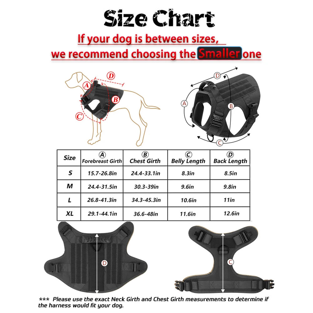 Military Large Dog Harness Collar Leash Bags Patches