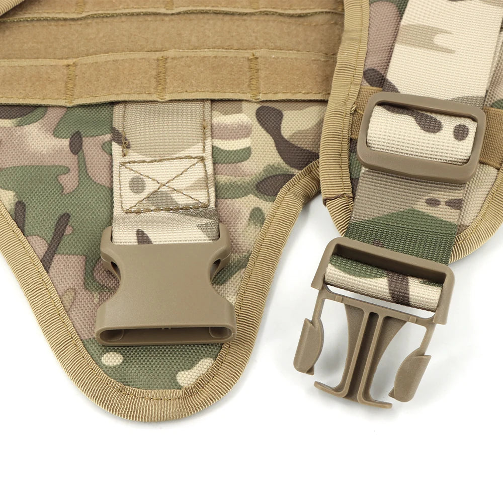 Camouflage tactical belt with buckle on a white background
