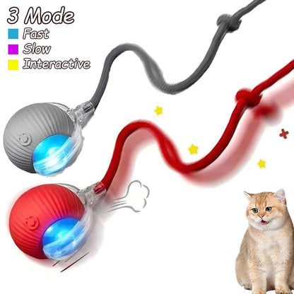 2Pcs Cat Interactive Ball Toys Automatic Rolling Ball Faux Tail Rechargeable
