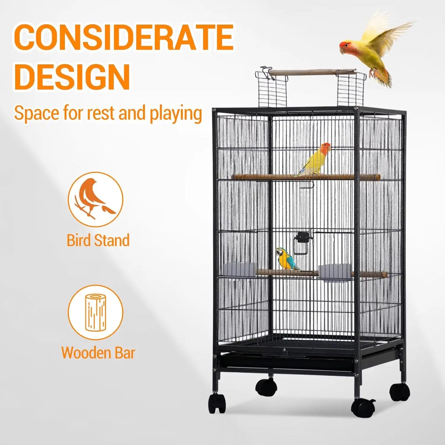 101cm Open Top Budgie Cage with Rolling Stand