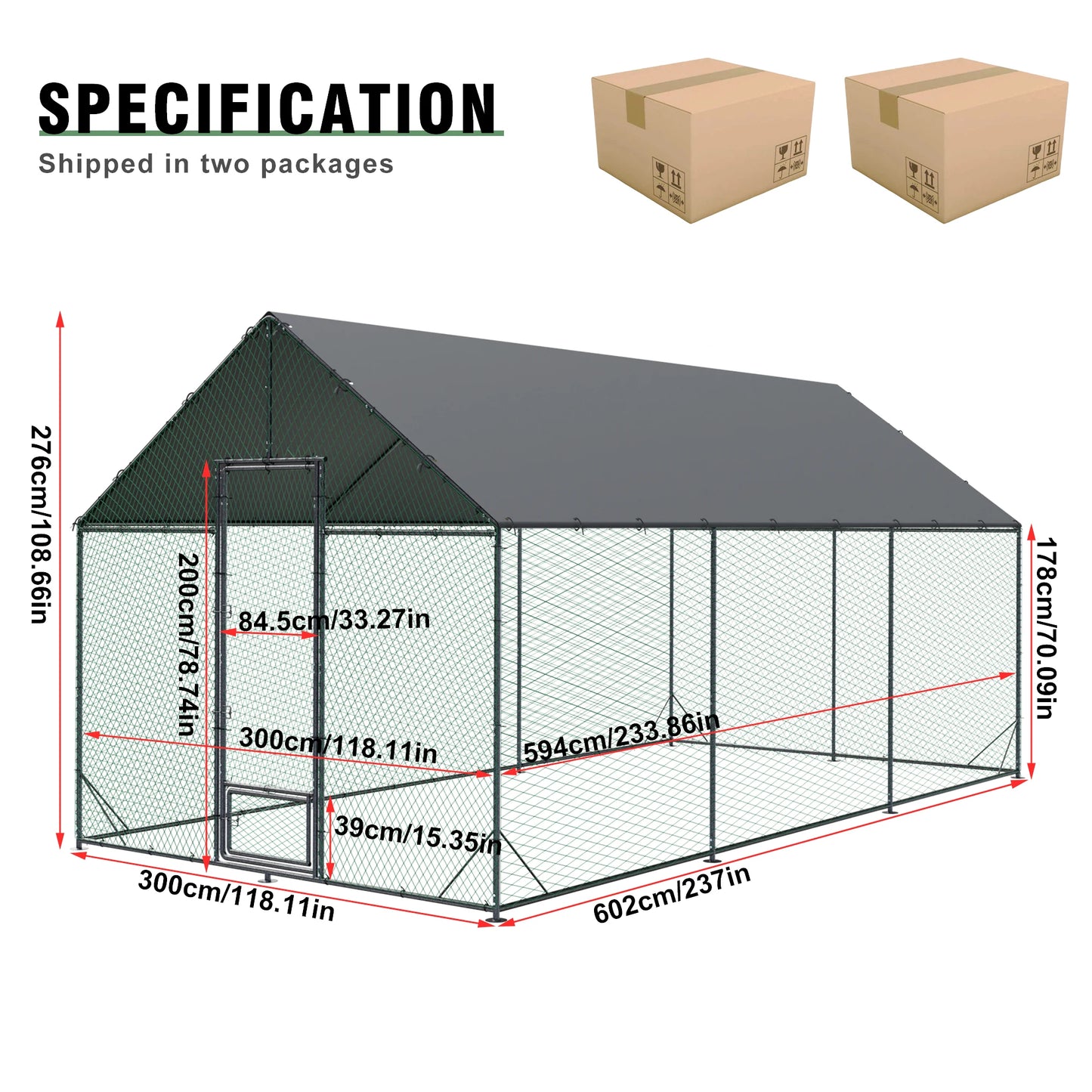 Large Upgrade Metal Chicken Coop Walk-in Poultry Run with Nylon Netting