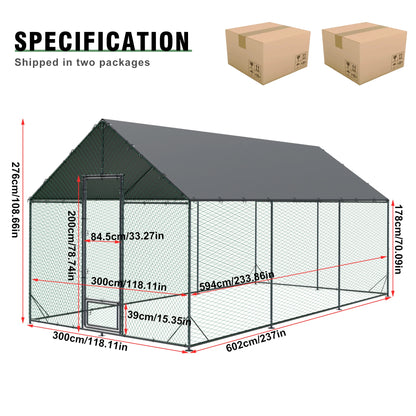 Large Upgrade Metal Chicken Coop Walk-in Poultry Run with Nylon Netting