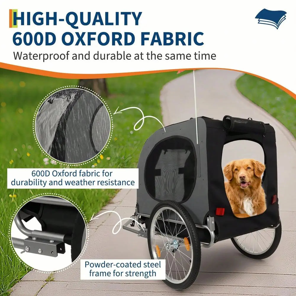 Dog Bike Trailer,88LBS Coupler, Quick Release Wheels Easy Fold Frame
